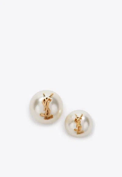 Saint Laurent Cassandre Pearl Earrings In Gold