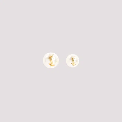 Saint Laurent Cassandre Pearl Earrings In Metal In White