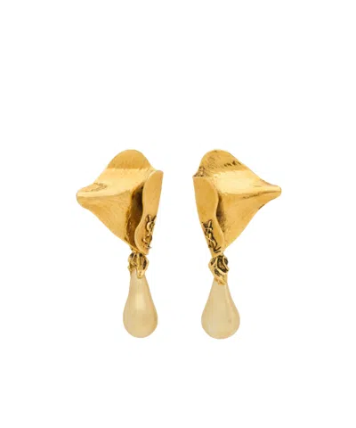 Saint Laurent Cassandre Pearl Earrings In Metal In Gold