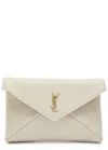 Saint Laurent Cassandre Pebbled Leather Clutch In White