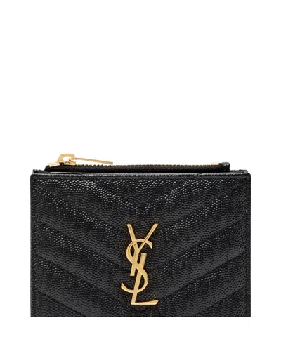 Saint Laurent Cassandre Pebbled Leather Wallet In Purple