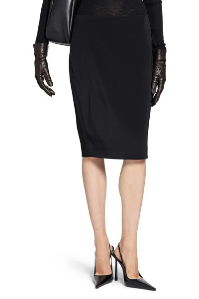 Saint Laurent Cassandre Pencil Skirt In Satin In Black