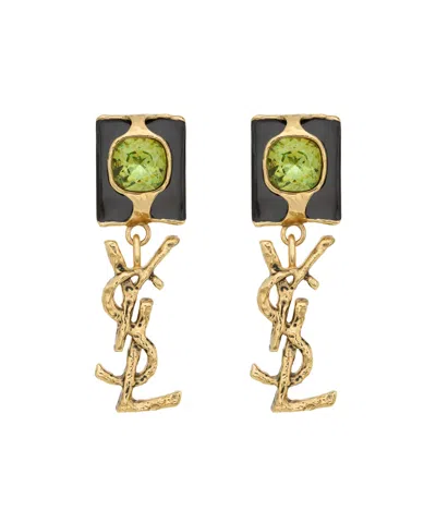 Saint Laurent Cassandre Pendant Earrings In Glass And Enamel In Gold
