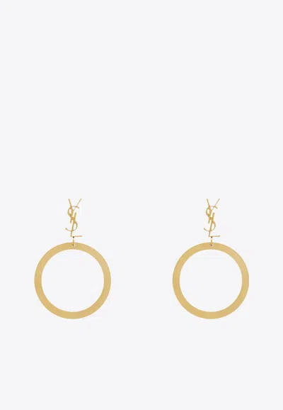 Saint Laurent Cassandre Pendant Hoop Earrings In Metallic