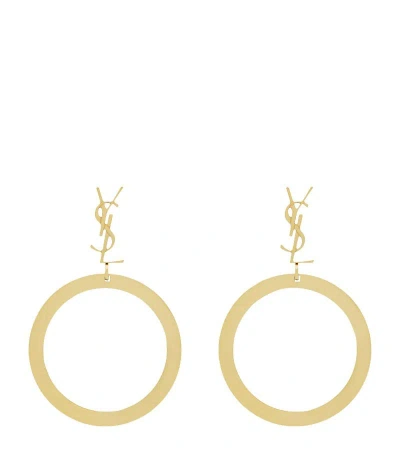 Saint Laurent Cassandre Pendant Hoop Earrings In Gold