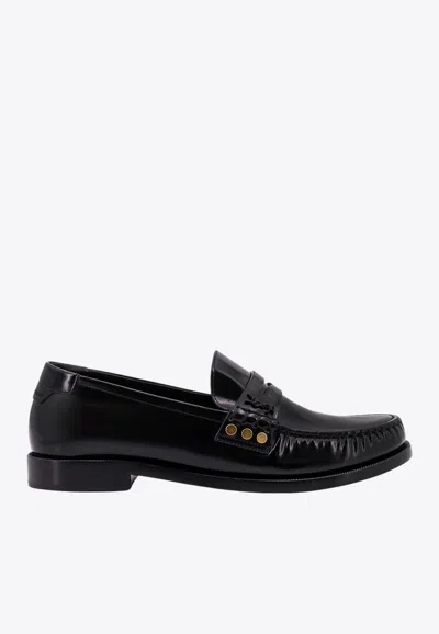 Saint Laurent Cassandre Penny-slot Leather Loafers In Black
