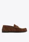 Saint Laurent Logo-embellished Suede Penny Loafers In Brown