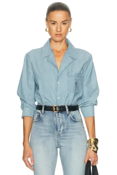 Saint Laurent Cassandre Piping Shirt In Blue