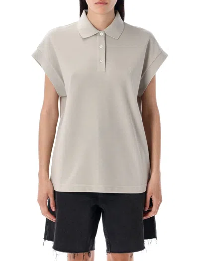 Saint Laurent Cassandra Cap Sleeve Polo Top In Grey