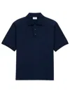 Saint Laurent Recycled Material Polo Shirt With Cassandre Embroidery In Blue