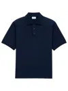 Saint Laurent Recycled Material Polo Shirt With Cassandre Embroidery In Blue