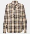 Saint Laurent Pussy-bow Checked Cotton-blend Shirt In Brown