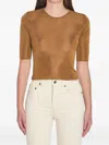 Saint Laurent Mordore Viscose Knit Cassandre Top In Brown