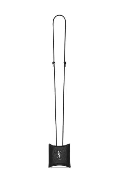 Saint Laurent Cassandre-plaque Leather Airpods Case In Black