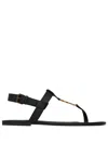 Saint Laurent Cassandra Flat Sole Metallic Toe Strap Sandals In Black