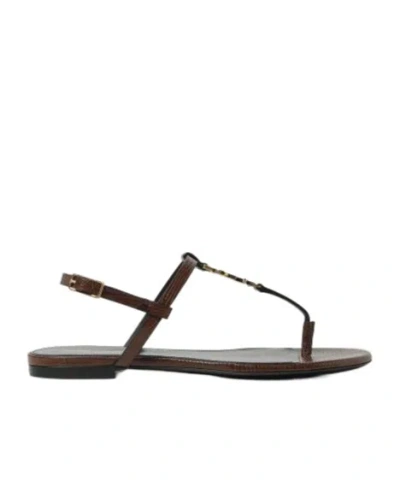 Saint Laurent Logo Plaque Open Toe Sandals In Multi