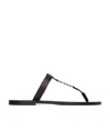 Saint Laurent Cassandra Flat Sole Metallic Toe Strap Sandals In Black