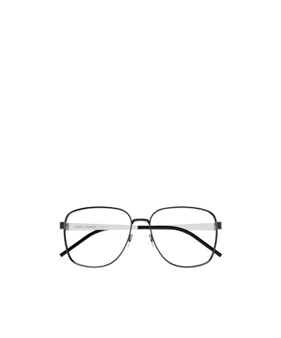 Saint Laurent Cassandre-plaque Square-frame Glasses In Black