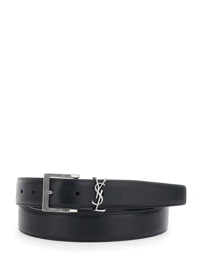 Saint Laurent Cassandre Plate Belt In Orange
