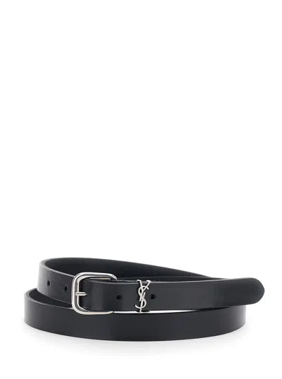 Saint Laurent Cassandre Plate Belt In Metallic