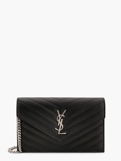 Saint Laurent Cassandre Pochette Grain-de-poudre Leather Crossbody Bag In Black