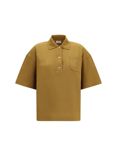 Saint Laurent Cassandre Polo Shirt In Brown
