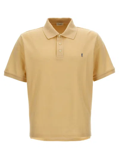 Saint Laurent Cassandre Polo Shirt In Beige