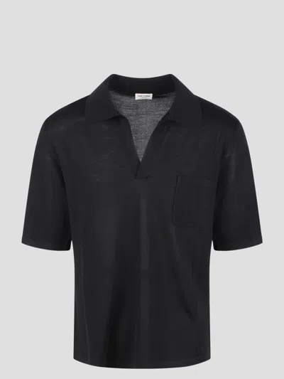 Saint Laurent Cassandre Polo Shirt In Black
