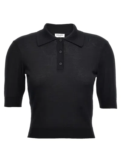 Saint Laurent Cassandre Polo Shirt In Black