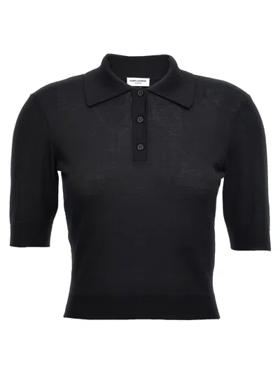 Saint Laurent Cassandre Polo Shirt In Black