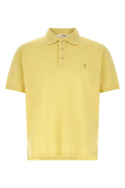 Saint Laurent Cassandre Logo Polo Shirt Short Sleeves In Yellow