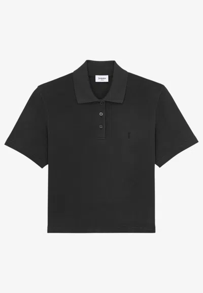 Saint Laurent Cassandre Polo T-shirt In Black