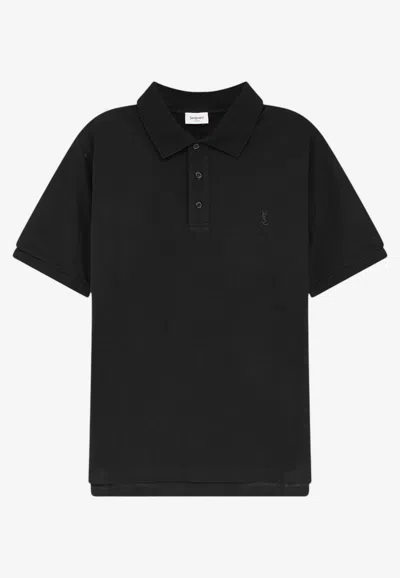 Saint Laurent Cassandre Polo T-shirt In Black