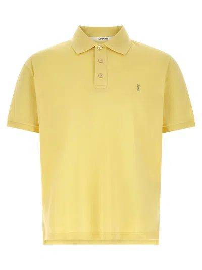 Saint Laurent Cassandre Logo Polo Shirt Short Sleeves In Yellow