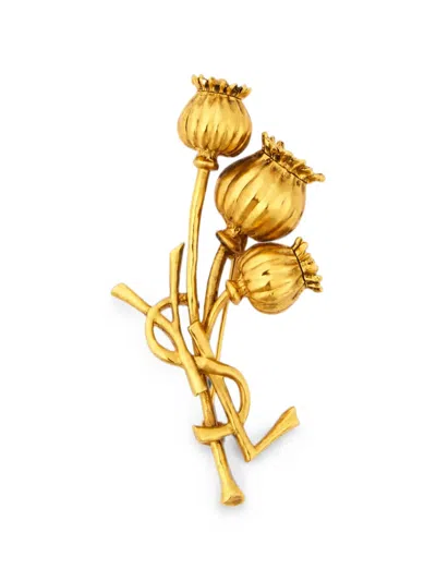 Saint Laurent Cassandre Poppy Brooch In Metal In Gold
