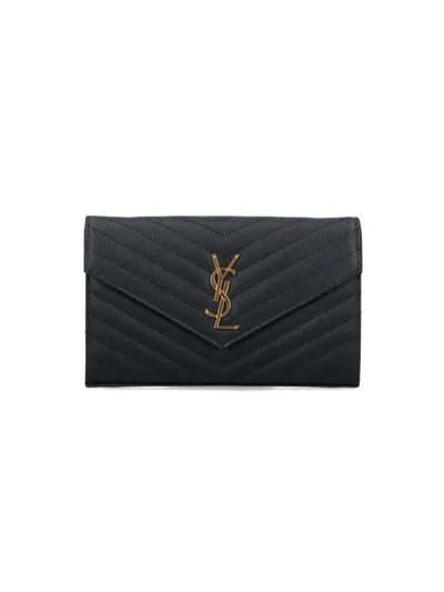 Saint Laurent 'cassandre' Pouch With Chain In Black  