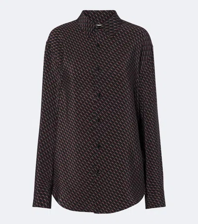 Saint Laurent Cassandre Printed Silk Shirt In Brown