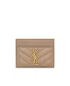 Saint Laurent Cassandre Quilted Card Bag In Nude