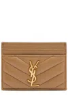 Saint Laurent Cassandre Quilted Card Holder In Brown
