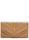 Saint Laurent Cassandre Quilted Card Holder In Brown