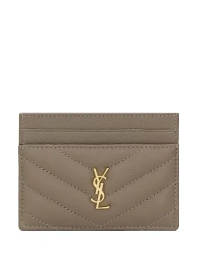Saint Laurent Cassandre Quilted Card Holder In Brown