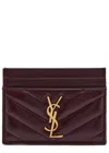 Saint Laurent Cassandre Quilted Card Holder In Burgundy