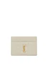 Saint Laurent Cassandre Quilted Card Holder In Neutrals