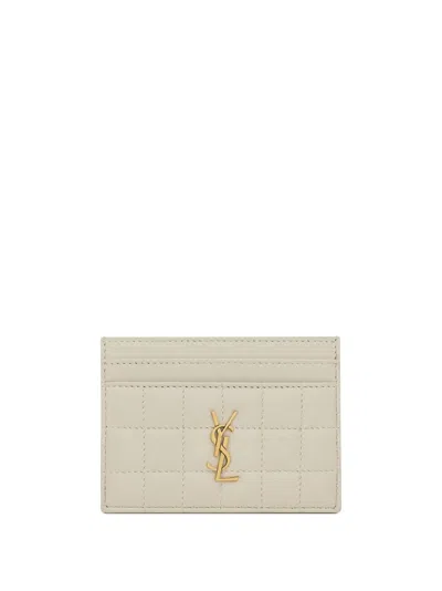 Saint Laurent Cassandre Quilted Card Holder In Neutrals