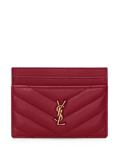 Saint Laurent Cassandre Quilted Card Holder In Red