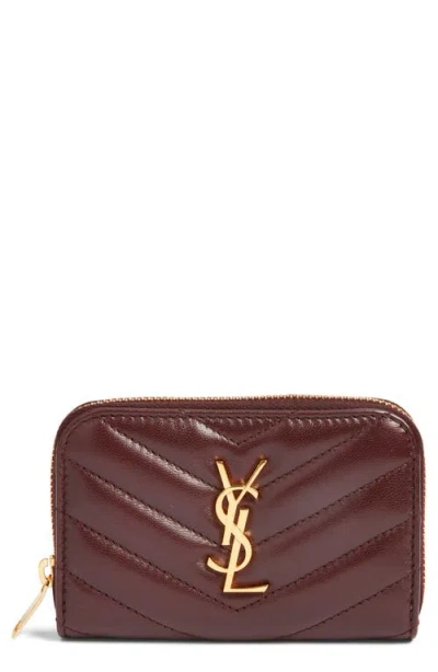 Saint Laurent Cassandre Quilted Card Wallet In Burgundy