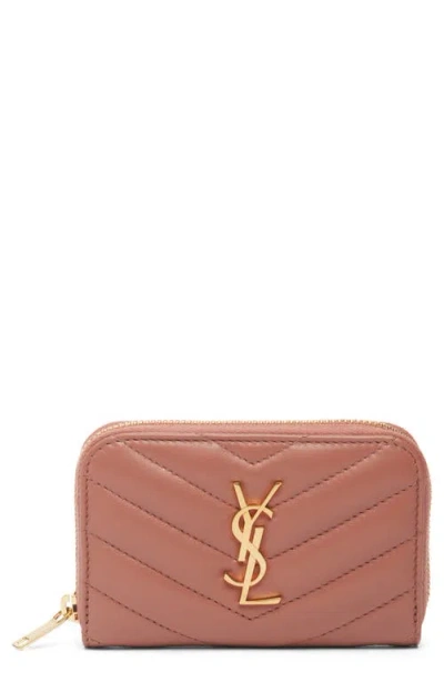 Saint Laurent Cassandre Quilted Card Wallet In Pink