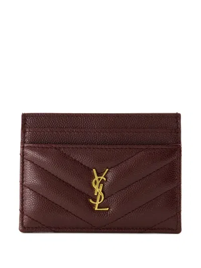 Saint Laurent 카상드르 퀼팅 카드홀더 In Burgundy