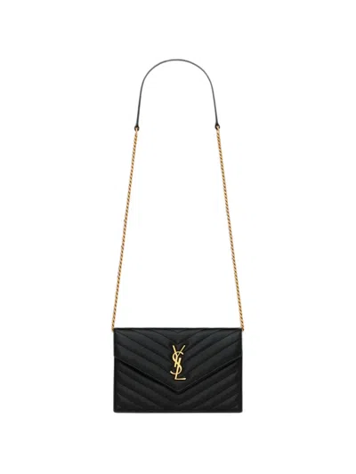 Saint Laurent Cassandre Quilted Chevron-pattern Clutch Bag In Black