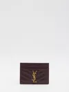 Saint Laurent Cassandre Quilted Leather Card Holder In Burgundy